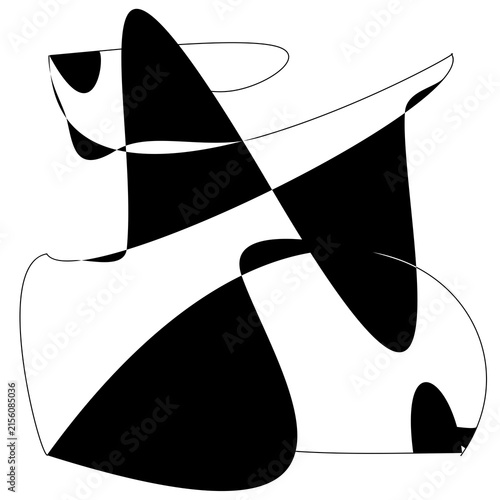 Black and white abstract vector illustration with fluid shapes and organic lines