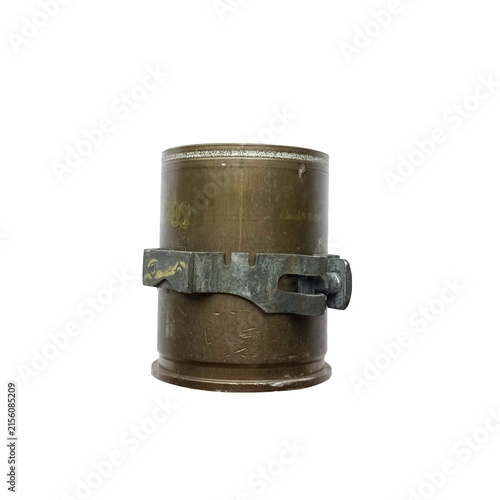 A metal bronze weapon shell casing isolated on a transparent background.