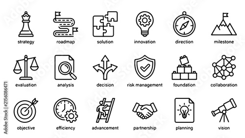 Human Resources, Business Management, Teamwork, and Corporate Development Line Icon Set
