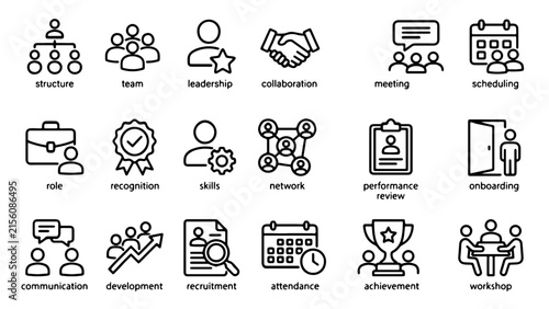 Human Resources, Business Management, Teamwork, and Corporate Development Line Icon Se