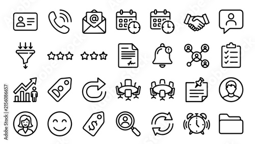 CRM, Customer Relationship Management, Business Communication, and Sales Lead Line Icon Set