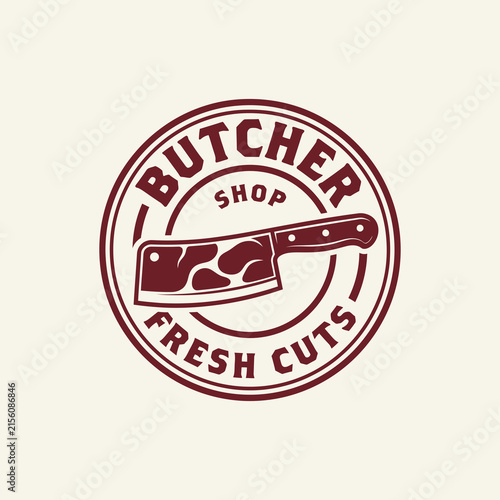 Butcher shop logo design with meat cleaver illustration