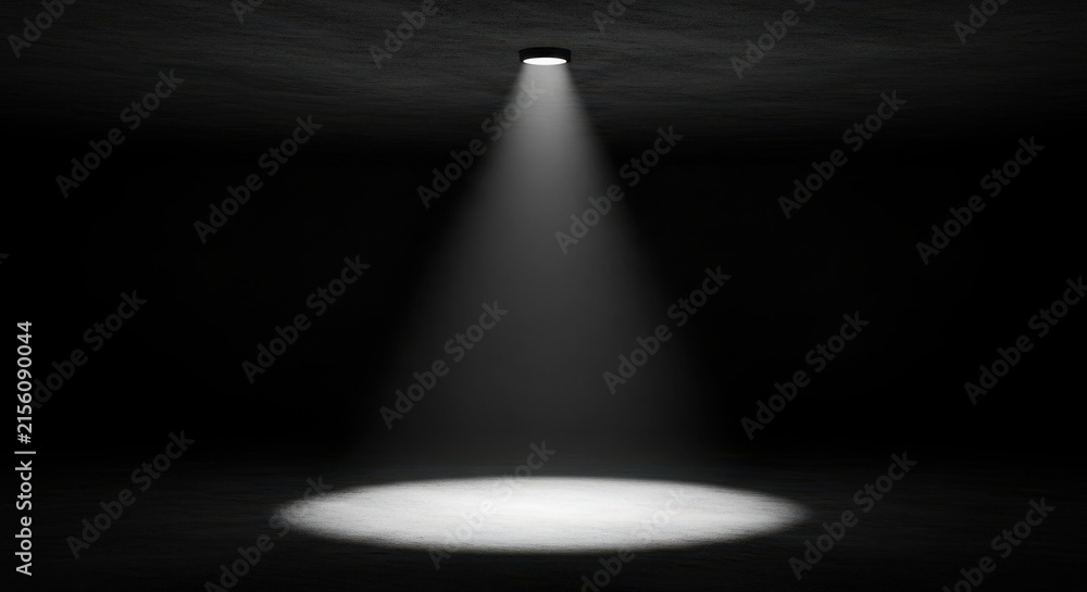 Obraz premium A spotlight shines brightly in a dark room