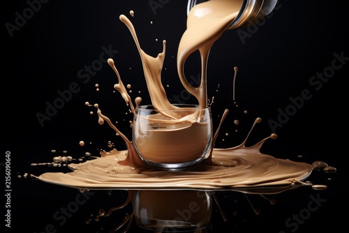Cosmetic tonal brown cream in a jar . A cosmetic jar with liquid splashes