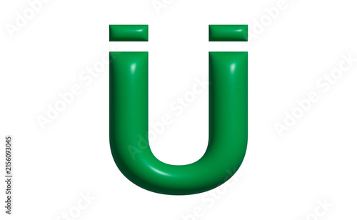 3D rendered green letter U isolated on white background