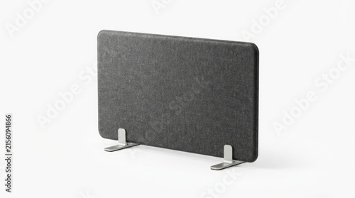 Fototapeta A rectangular dark grey acoustic desk partition screen isolated on white background
