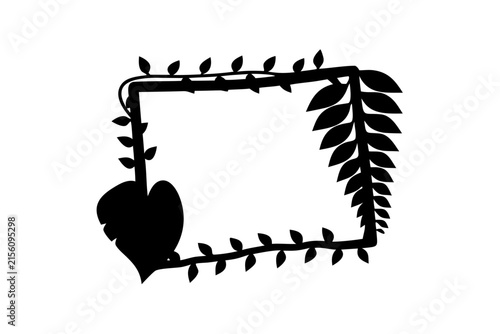 Tropical leaf rectangular frame with vine accents and monstera silhouette for exotic jungle theme designs and branding.