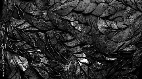 Fotografía Fondo abstracto de textura de roca con patrón de hojas en blanco y negro