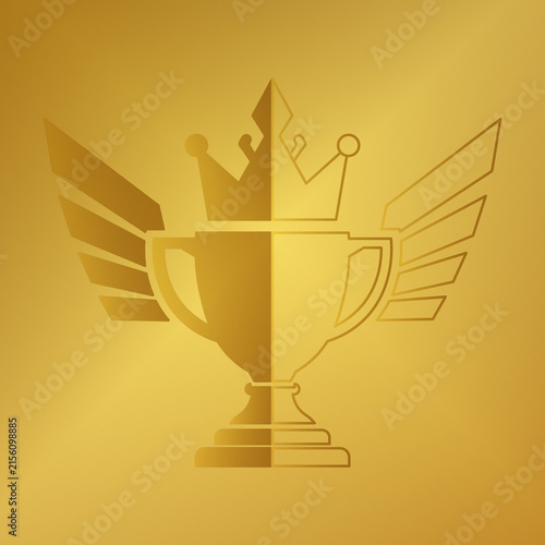 Minimalist golden victory trophy crown success wing corporate graphic illustration background