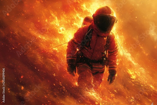 A firefighter is looking for survivors of the fire. Saving people