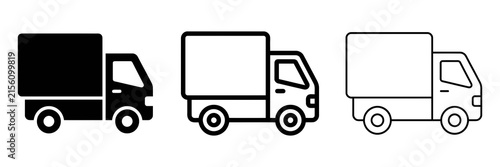 Foto Cargo truck icon silhouette vector, bold outline and line art isolated illustrat