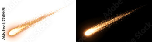 Foto Gold glitter shooting comet with glowing tail and sparkling dust streak PNG, Tra