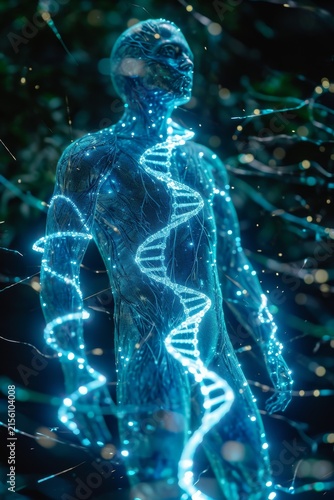 Strands of DNA enveloping a person. The Concept of Genetics. The illustration