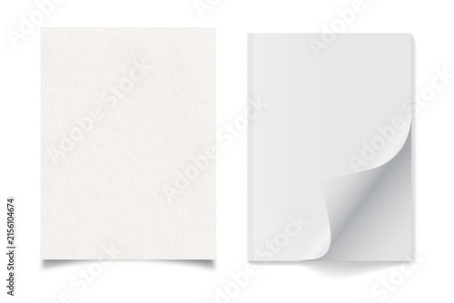 Fotografie Blank paper sticker set with curled corner peel edge label realistic white adhes