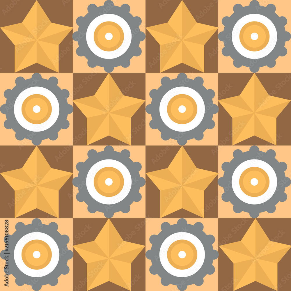 Geometric gear and star seamless pattern background, industrial concept vector