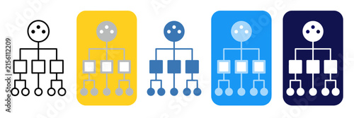 Organizational chart icons in line and solid styles for business hierarchy planning