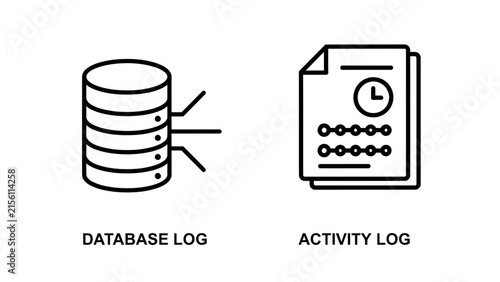 Database log and activity log document icons with database activity document