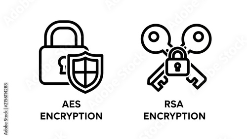 Aes and rsa encryption security protocol icons with encryption, security