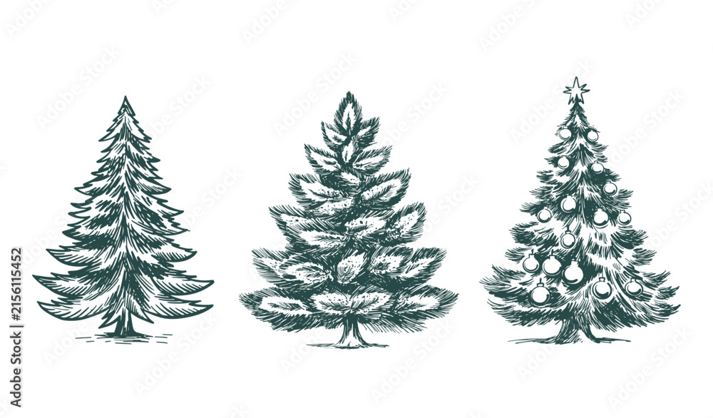 Obraz premium Christmas tree set. Hand drawn illustration.