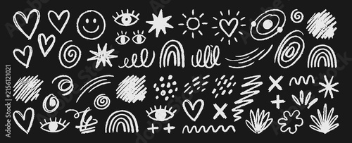 Hand Drawn Chalk Doodle Elements and Symbols Vector Set