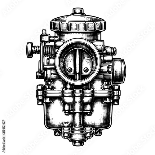Hand-drawn Sketch A Carburetor Engine Hand-drawn vintage engraving illustration