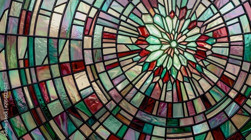 Принти на полотні Colorful stained glass rose window with intricate patterns