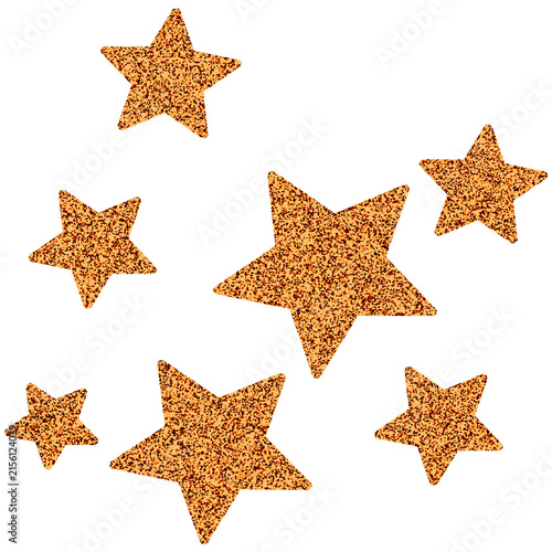 Set of golden glitter stars isolated on transparent background