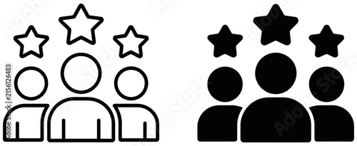 Team Success Icons Featuring People Silhouettes and Stars, Customer Ratings, Employee Performance, User Experience and Satisfaction Vector Design