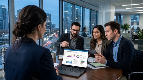 Focused business team working together during corporate meeting in office