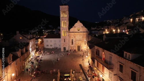 Historic Church On Hvar Main Square At Night, Croatia