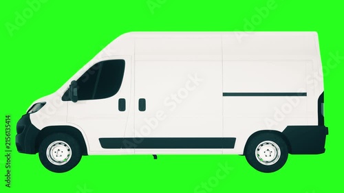 Looping White Cargo Van Animation on Green Chroma Key Background