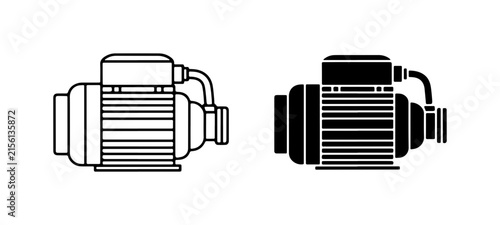 Electric Motor Pump Icons, Industrial Equipment Vector Set, Mechanical Engineering Symbols