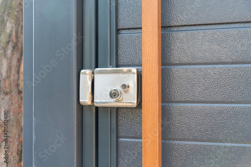 Fototapeta Stainless steel electromechanical gate lock