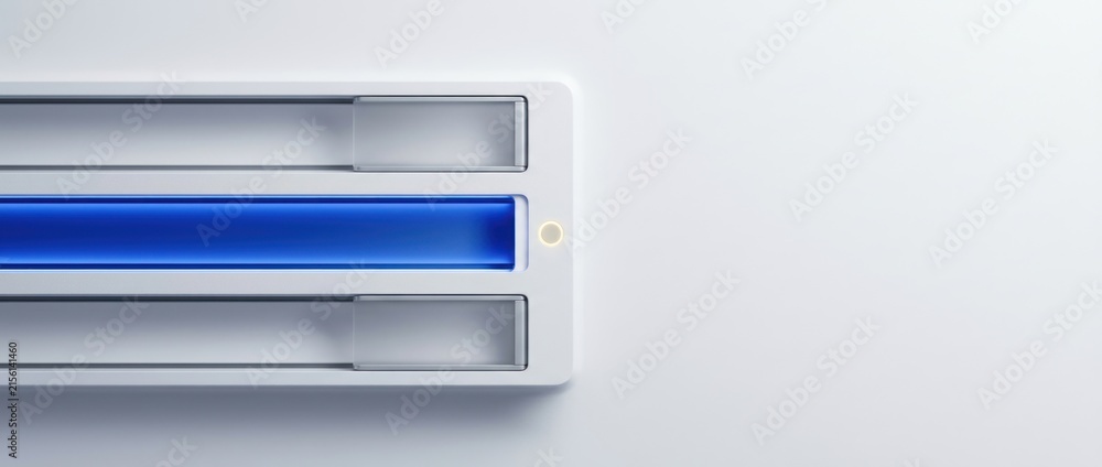 Fototapeta premium Policy Controlled Secure Access with One Approved Blue Path, Closed Parallel Barriers and Wide Copy Space on Minimal White Technology Background
