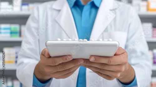 Smart Pharmacy Inventory Management Reducing Medication Error Biomedical Innovation Display, advanced medical technology, AI diagnostic innovation, connected digital healthcare