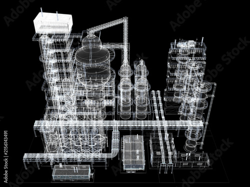 Oil and gas refining plant isolated on white background, industrial facility 3D rendering