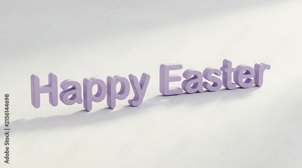 Fototapeta premium Happy Easter text in lavender purple lettering on white background