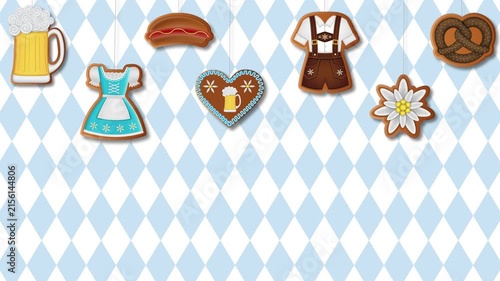 oktoberfest animated background with gingerbread cookies. german beer festival animation