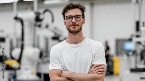 Un hombre trabajando con herramientas de automatización en el laboratorio tecnológico