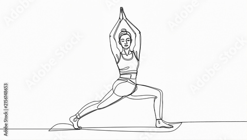 Woman doing yoga pose. Continuous line. Vector illustration
