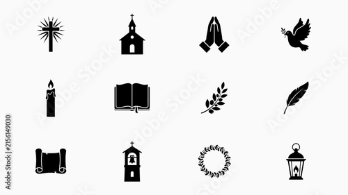 Foto Elegant black and white religious symbols vector set for spiritual design projec