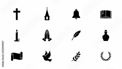 Bild auf Leinwand Minimalist black icons set featuring sacred symbols and religious elements in fl