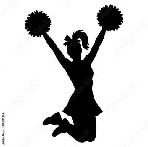 Cheerleader girl silhouette holding pom poms isolated on transparent background PNG
