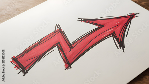 Bold Red Upward Arrow Sketch Pointing Higher on White Background