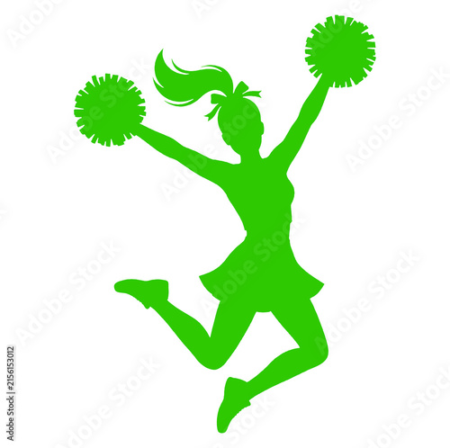Cheerleader girl silhouette holding pom poms isolated on transparent background PNG