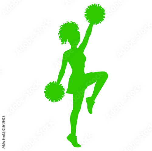 Cheerleader girl silhouette holding pom poms isolated on transparent background PNG
