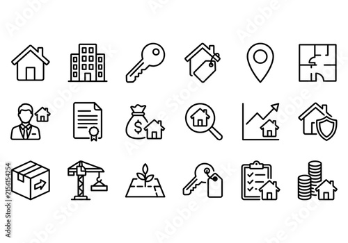 Real estate icon set outline vector architecture symbols