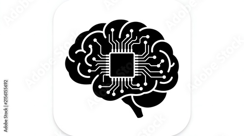 Artificial intelligence brain icon with circuit board processor chip design