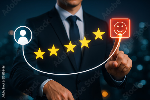 Customer journey with star ratings and user profile illuminated display