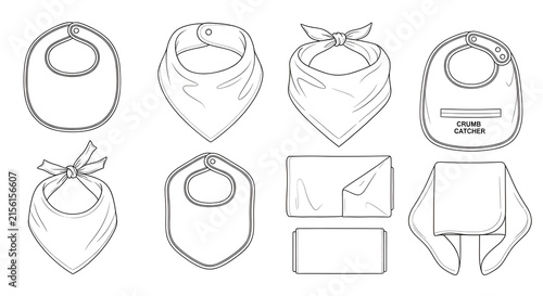 Collection of Baby Bibs and Burp Cloths Line Art Icons